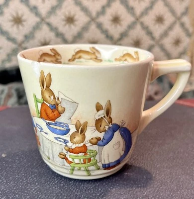 Royal Doulton BunnyKins Casino Tea Cup Raising Hat Style 1. Barbara Vernon -Chip - Image 1 of 4