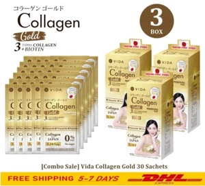 3X Vida Collagen Gold Premium 100% Fish Vitamin C, D-Biotin Anti Aging Aura Skin - Picture 1 of 9