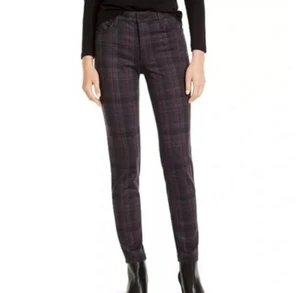KUT From The Kloth Mia Skinny Ankle Plaid Ponte Pants Blackberry Sz 8 - Picture 1 of 7