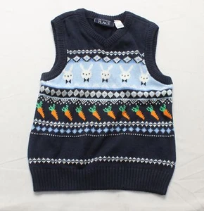 The Children’s Place Boy's Intarsia Bunny Sweater Vest AK1 Tidal Size 4T NWT  - Picture 1 of 3