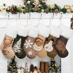 2024 Christmas Stockings 6 Pack for Family Soft Suede with Rope Stitch Embroider - Picture 1 of 6