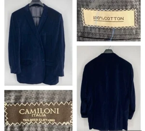Camiloni Italia Velvet Smoking Jacket Cotton Blazer Men's 52XL X-Long Jewel Blue - Picture 1 of 10