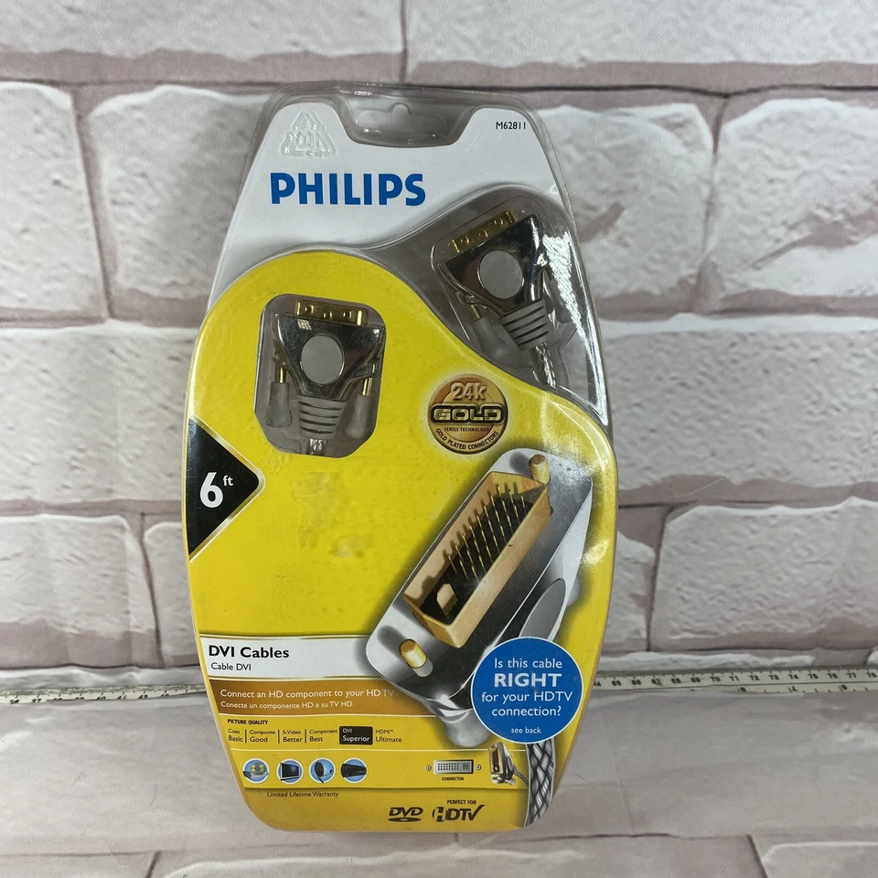 Cabo Philips DVI 6 pés HDTV Home Theater ouro 24K NOVO - Imagem 1 de 4
