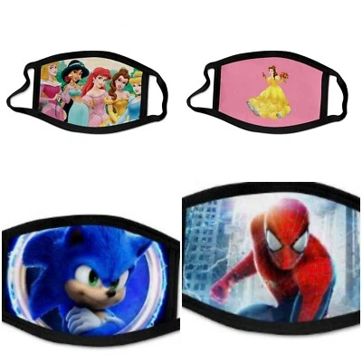 SONIC FACE MASK SPIDERMAN DISNEY PRINCESS FROZEN KIDS FACEMASK CARTOON - Image 1 of 3