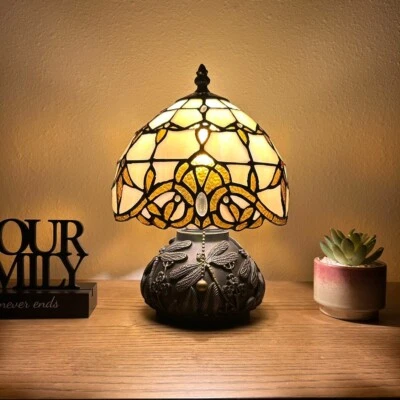 Tiffany Style Mini Table Lamp Gold Stained Glass Baroque Style Lavender 12"H*8"W - Image 1 of 4