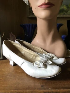 Vintage Antique 1900’s 1910 Turn Of The Century Soft Kid Leather Wedding Shoes 7 - Picture 1 of 11