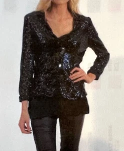 GIGI MODA SEGUNA BLACK SEQUIN BLAZER JACKET SILVER BUTTONS S/M - Picture 1 of 4