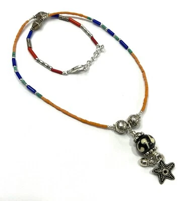 Dzi, Coral Piedras Preciosas Tibetano 925 Plata de Ley Collar Joyería 18" Adjus Foto 1 de 4