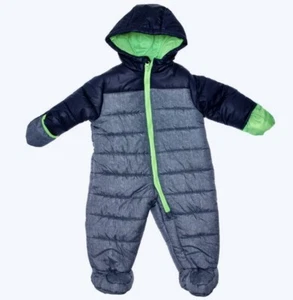 CARTERS Two Tone Hooded 1pc Navy Blue Green Snowsuit NEW Infant Boys 3-6 mos - Picture 1 of 6