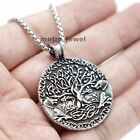Mens Womens Irish Celtic Tree of Life Wolf Knot Pendant Necklace Stainless Steel