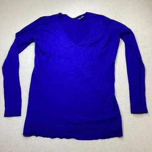 Express Shirt Women’s Blue Size Small Long Sleeve V Neck 3% Cashmere Soft - Picture 1 of 8