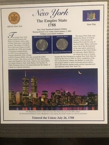 2001 NEW YORK EMPIRE STATE INFO P & D STATEHOOD QUARTERS WITH STAMPS PANEL NEU - Bild 1 von 11