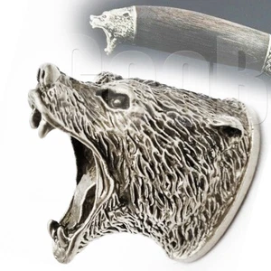 Silver Knife Pommel GRIZZLY BEAR for Custom Knives Making Handle Bolster CooB - Picture 1 of 6