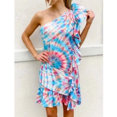 Mini Vestido Alla Berman Leila Un Hombro Tie Dye Volantes Talla Pequeña Nuevo con Etiquetas Foto 1 de 4