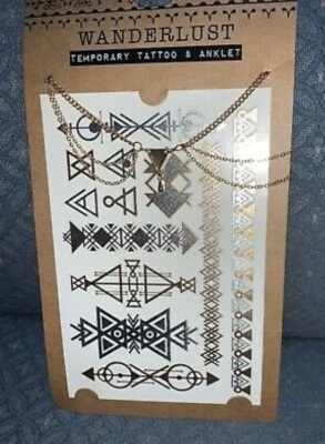 JUEGO DE TATUAJES Y TOBILLERAS CHEVRON TEMPORAL PLATA/ORO METÁLICO BRILLO VERANO ¡DIVERSIÓN!! Foto 1 de 2