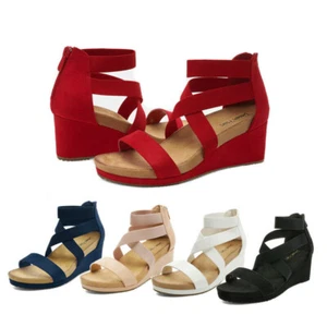 DREAM PAIRS Womens Open Toe Elastic Ankle Strap Platform Wedge Sandals - Picture 1 of 68