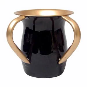 Judaica Black Hand Wash Cup Netilat Yadayim Last Water 2 Handle Shabbat - Picture 1 of 5