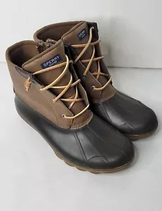 EUC Sperry Top-Sider Zip Boots Sz 10 Duck Boots Brown Leather Women Rain Boot - Picture 1 of 7