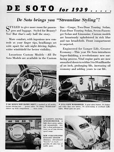 1939 De Soto Touring Sedan "Streamline Styling" Original Ad - Picture 1 of 1