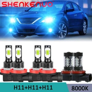 H9+H11+H11 8000K Ice Blue LED Headlights Hi-Lo Beam+Fog Lights Bulbs Kits 4000LM - Picture 1 of 12