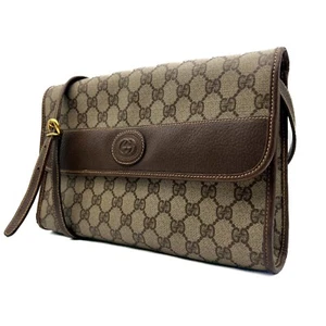 Vintage Gucci GG Supreme PVC Leather Crossbody Shoulder Bag Brown Authentic - Picture 1 of 24
