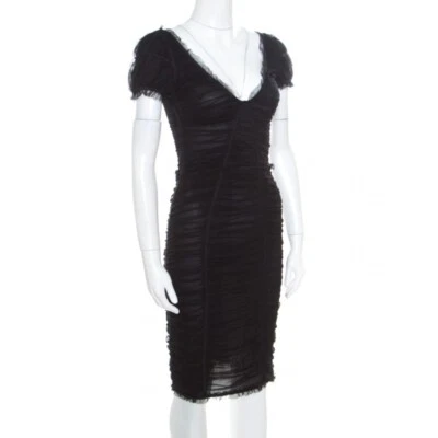 Dolce&Gabbana Vtg Black Stretch Cotton Tulle Ruched Fitted Dress SD0799 Size 38 - Image 1 of 4