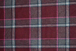 Vintage Wool Plaid Fabric Grey Burgundy Pink 3 Yards x 60" Wide - Picture 1 of 6