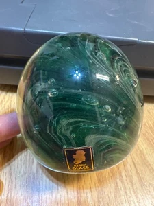 VTG Kerry Glass Paperweight Emerald GREEN SWIRL Ireland Sticker Intact - Picture 1 of 6