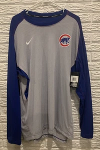 Men's Nike Baseball Chicago Cubs Shirt Size 3XL Slim Fit Gray/Blue Long Sleeves - Picture 1 of 13