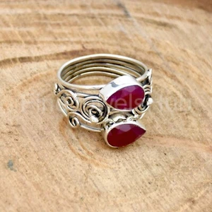Indian Ruby Silver Ring Handmade Wire Ring Women's Ring 925 Sterling Silver Ring - Picture 1 of 5