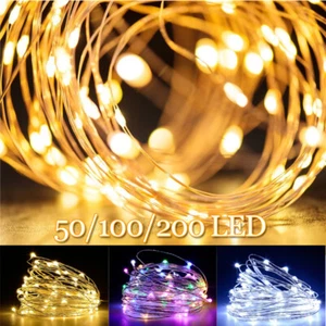 LED String Lights+Remote Control Battery Operated Silver Wire Picnic Wedding - Picture 1 of 17