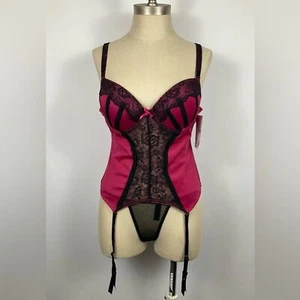 FANTASY LINGERIE JoJo NWT Corset Bustier & G String Pink & Black Women’s Sm/Med - Picture 1 of 14