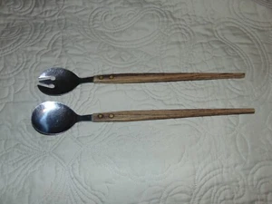 VINTAGE TEAK SALAT SERVIER EDELSTAHL SET - MADE IN JAPAN - Bild 1 von 3