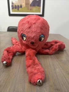 Rare Vintage 60s Gund Octopus Red Stuffed Animal Legs Plush Toy Missing Bells - Picture 1 of 24