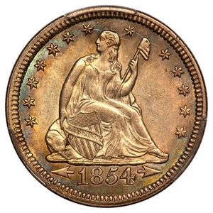 1854 25C Arrows Liberty Seated Quarter PCGS AU55 - Picture 1 of 3