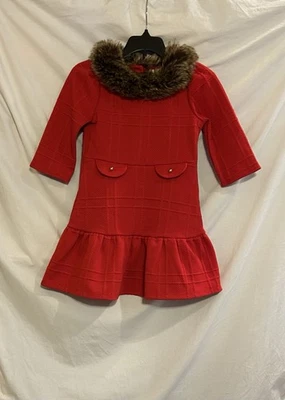 Vestido Janie and Jack feminino tamanho 6 ponte vermelha manga longa marrom gola de pele sintética - Imagem 1 de 4
