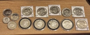 40% Silber Eisenhower Dollars, Kennedy Halves, Washington Quarters 15 Stück insgesamt - Bild 1 von 1