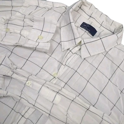 Gap Shirt Women M Boyfriend Long Sleeve White Plaid Windowpane Button Up Viscose — 第 1/4 张图片