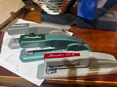 (3) Vintage Swingline 400 Metal Stapler Gray, Green 400S super nice shape - Image 1 of 4