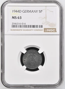 Germany 1944 D 5 Reichspfennig, KM#100, NGC MS63 Top Pop (#4) - Picture 1 of 2