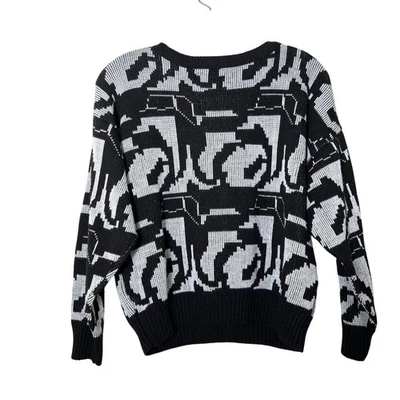 Suéter de malha abstrato vintage Gitano feminino grande retrô feito na Itália anos 80 - Imagem 1 de 4