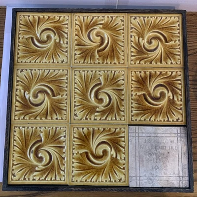 Antique J&JG Low Art Tiles • Tan Golden Majolica • 1880s Floral Whirling Leaves - Image 1 of 4