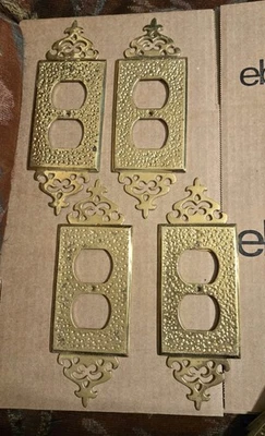 4 cubiertas de placa de interruptor de luz de latón martillado macizo de colección  Foto 1 de 4