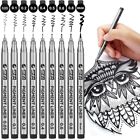 9 Pcs Black Ink Black Micro-Pen Multiliner Artist Illustration Pens  Office