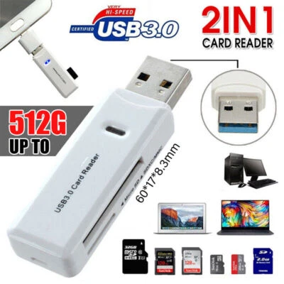 2 In 1 USB 3.0 Card Memory Reader High Speed SD SDHC SDXC Micro Writer Adapter - Image 1 of 4