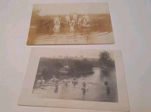 2 Postkarten. Badende Männer /Soldaten. Frankreich, Verdun 1918. Beschriftet. - Bild 1 von 5
