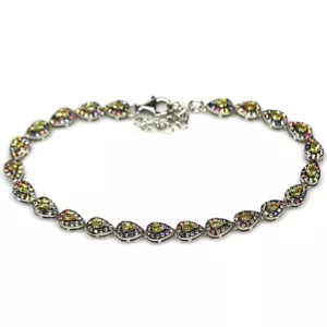 Gemma Decorato Colore Ceylon Zaffiro Bracciale 8.5 " 925 Argento Bianco Dorato - Foto 1 di 5
