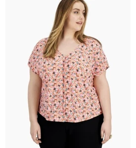 Bar III Women's Short Sleeve Printed V-Neck Top Valencia Combo Plus Size 3X - Picture 1 of 3