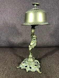 Antique Cast Brass Reception, Hotel, Shop or Maids Bell Cherub Stand - Picture 1 of 14