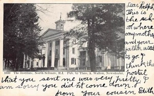 Postkarte RI: Das Institut, North Scituate, Rhode Island, UDB verschickt 1905 - Bild 1 von 2